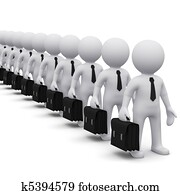 3d, גברים, עם, מזוודה, לעמוד בקו