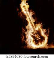 Electronic guitar enveloped flames Electronic guitar enveloped flames