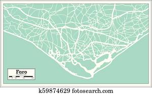 faro, portugal, mapa cidade, em, retro, style.