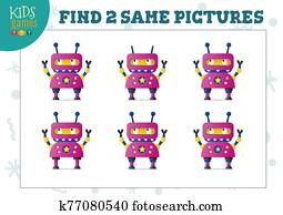 finden, zwei, gleich, bilder, kinderspiel, vektor, illustration. finden, zwei, gleich, bilder, kinderspiel, vektor, illustration.