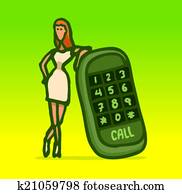 Woman leaning on her mobile phone