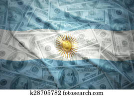 colorful waving argentinean flag on a american dollar money background