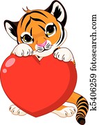Cute tiger cub holding heart Cute tiger cub holding heart