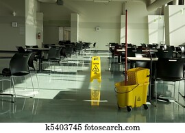 esfregue balde, sinal cuidado, café, tabelas