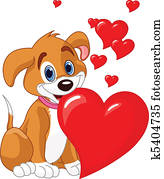 Puppy holding a red heart in her m Puppy holding a red heart in her m
