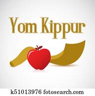 Yom Kippur Shofar horn and apple isolated Yom Kippur Shofar horn and apple isolated