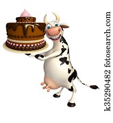 fun Cow cartoon character with cake fun Cow cartoon character with cake