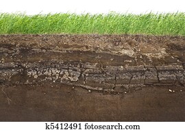 Grass and soil layers isolated on white