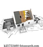 House with exposed roof layers and plans House with exposed roof layers and plans