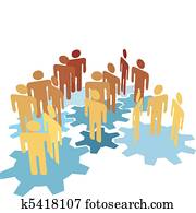 People team work connect on blue gears People team work connect on blue gears