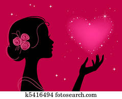 אישה יפה, צללית, עם, ככב, לב