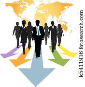 עסק גלובלי, אנשים, קדימה, מתקדם, חיצים