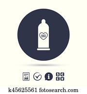 Condom safe sex sign icon. Barrier contraceptive.