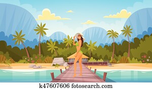 frau bikini strand, hinüber, bungalow, haus, sexy, m?dchen, tragen, hut, auf, summer, meer, urlaub frau bikini strand, hinüber, bungalow, haus, sexy, m?dchen, tragen, hut, auf, summer, meer, urlaub