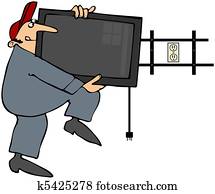 Man Installing Flatscreen TV Man Installing Flatscreen TV