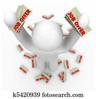 trabalho, oferece, -, homem, com, muitos, oferta trabalho, letras