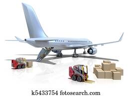Airport : forklifts and plane Airport : forklifts and plane