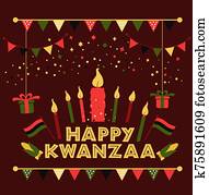 Banner for Kwanzaa with traditional colored and candles representing the Seven Principles or Nguzo Saba . Banner for Kwanzaa with traditional colored and candles representing the Seven Principles or Nguzo Saba .
