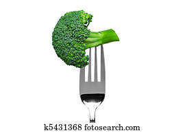 Broccoli on a fork isolated on white Broccoli on a fork isolated on white