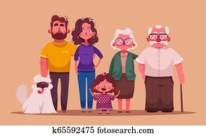 groß, glückliche familie, zusammen., zeichen, design., karikatur, vektor, abbildung