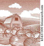 holzschnitt, kleingarten, szene holzschnitt, kleingarten, szene