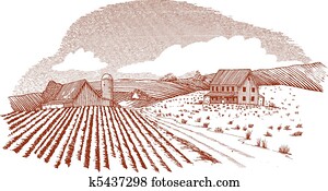 Woodcut Farm Landscape Woodcut Farm Landscape