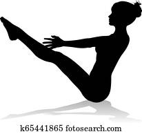 יוגה, פילטים, הנח, אישה, צללית