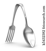 כף, ו, מזלג, hybrid., 3d, מושג