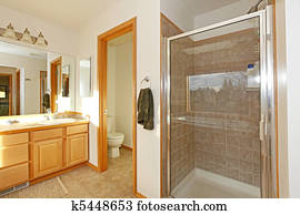Bathroom with shower door Bathroom with shower door