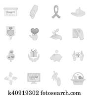 Charity organization icons set Charity organization icons set