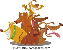 figlarny, psy, grupa, rysunek, ilustracja