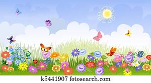 flor, prado, panorama