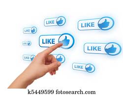 hand pressing social network icon