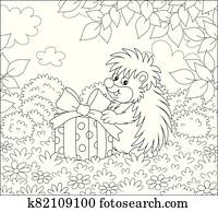 Little hedgehog with a holiday gift Little hedgehog with a holiday gift