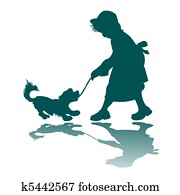 little woman and dog silhouette