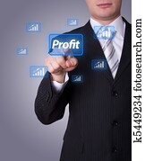 Man pressing profit button