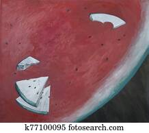 the slices of watermelon, abstract oil painting the slices of watermelon, abstract oil painting