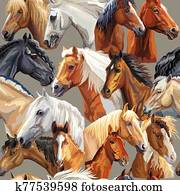 וקטור, seamless, תבנית, של, סוסים, ראשים