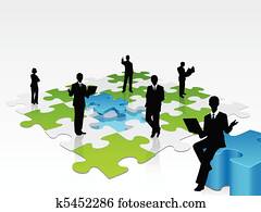 3D business silhouette assembling a puzzle