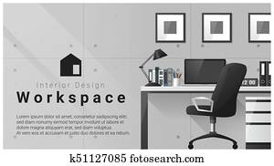Interior design with Modern workplace background 3 Interior design with Modern workplace background 3