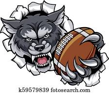 lobo, futebol americano, mascote, quebrar, fundo