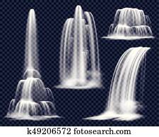 Realistic Waterfalls On Transparent Background Set Realistic Waterfalls On Transparent Background Set
