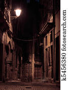 um, ruela, por, noturna