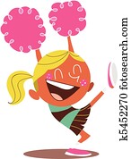 yound, loura, ilustração, de, um, sorrindo, cheerleader, alegrando