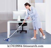 עוזרת בית, לנקות, רצפה, ב, משרד