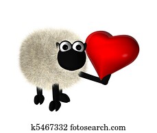 3d sheep with a red heart 3d sheep with a red heart