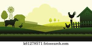 Farm with Animals Silhouette Background Farm with Animals Silhouette Background