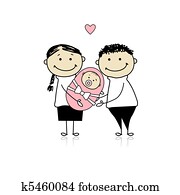 glücklich, eltern, mit, neugeborenes baby glücklich, eltern, mit, neugeborenes baby