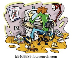 hacker working on computer in jumble room hacker working on computer in jumble room