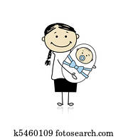 Happy mother smiling with newborn baby